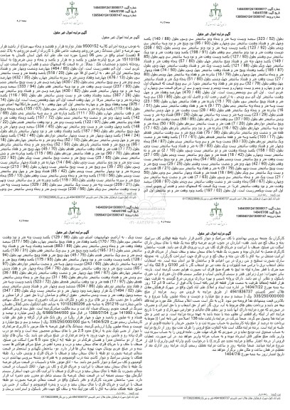 مزایده مقدار دوازده هزار و هفتصا و پنجاه سهم مشاع از پانصد هزار سهم عرصه و اعیان ششدانگ زمین مزروعی به مساحت 15110156 مترمربع 