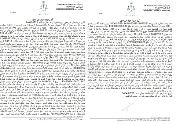 مزایده تعداد 63 سهم مشاع از 100 سهم از ششدانگ پلاک ثبتی تجاری