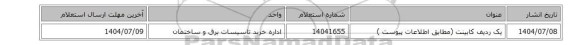 استعلام، یک ردیف کابینت (مطابق اطلاعات پیوست )