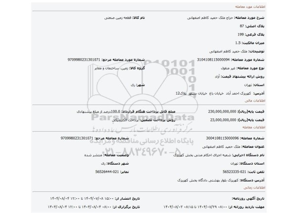 مزایده، ملک حمید کاظم اصفهانی