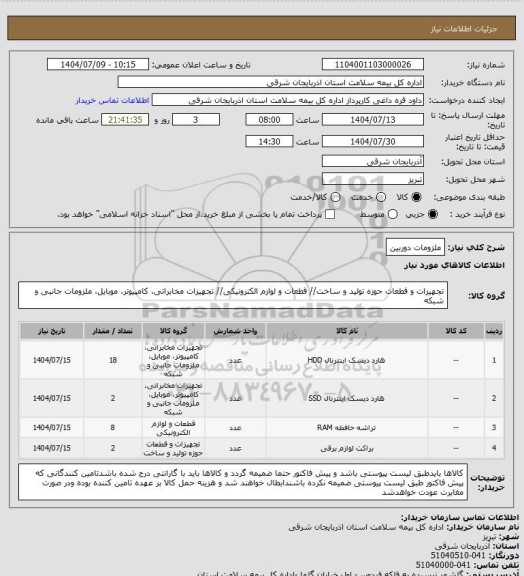 استعلام ملزومات دوربین