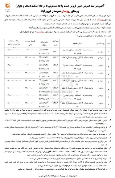 مزایده عمومی کتبی فروش هشت واحد مسکونی تا مرحله اسکلت (سقف و دیوار)