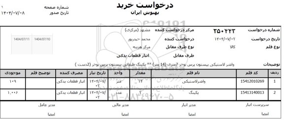 استعلام واشر لاستیکی ... 