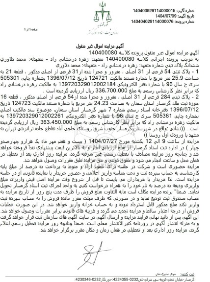 مزایده ملک به مساحت 25.9 متر مربع 