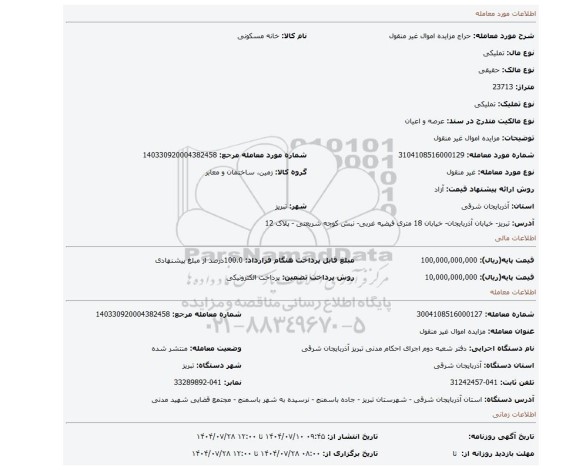 مزایده، مزایده اموال غیر منقول