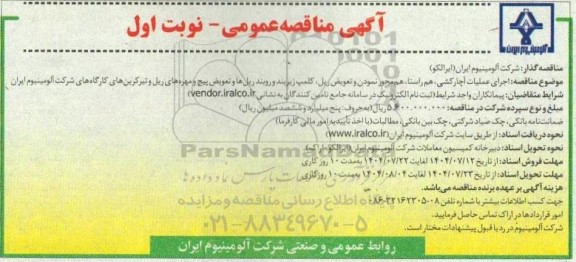 مناقصه اجرای عملیات آچارکشی، هم راستا، هم محور نمودن و تعویض ریل ...