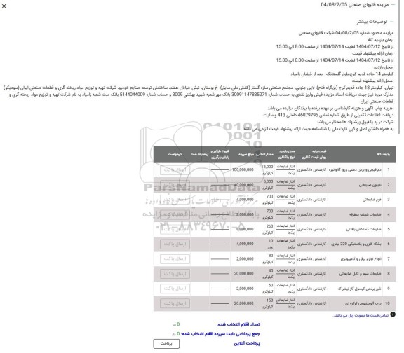 مزایده دم قیچی و برش دستی ورق گالوانیزه...
