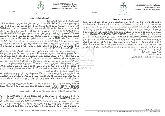 مزایده  ششدانگ عرصه و اعیان یک قطعه زمین با بنای احداثی با پلاک 130 فرعی از 6 اصلی 