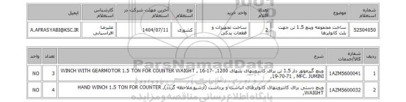 استعلام ساخت مجموعه وینچ 1.5 تن جهت بلت کانوایرها