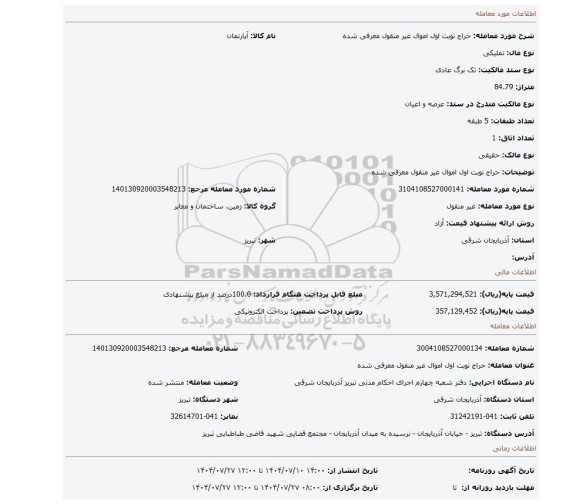 مزایده، حراج نوبت اول اموال غیر منقول معرفی شده