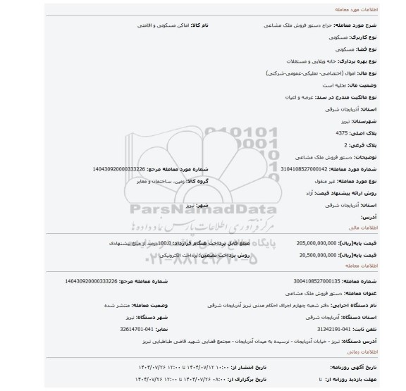 مزایده، دستور فروش ملک مشاعی
