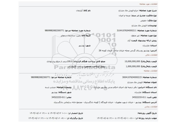 مزایده، فروش مال مشاع