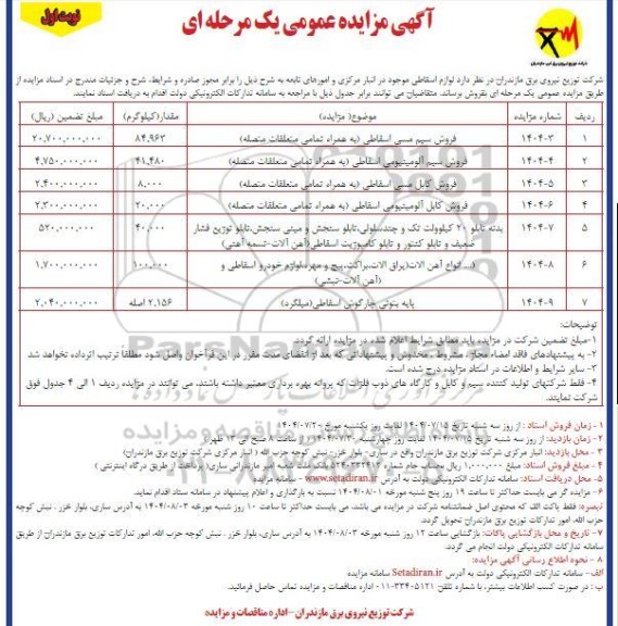 مزایده لوازم اسقاطی ...