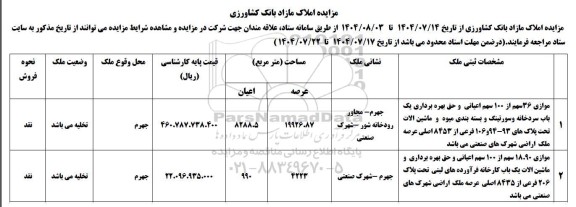 مزایده فروش املاک مازاد