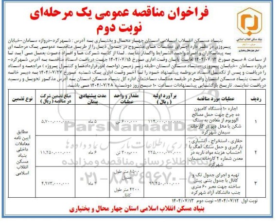 فراخوان مناقصه عمومی اجاره 10 دستگاه کامیون ده چرخ جهت حمل مصالح آلوویوم ... نوبت دوم
