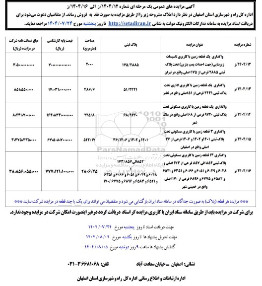 مزایده فروش املاک 