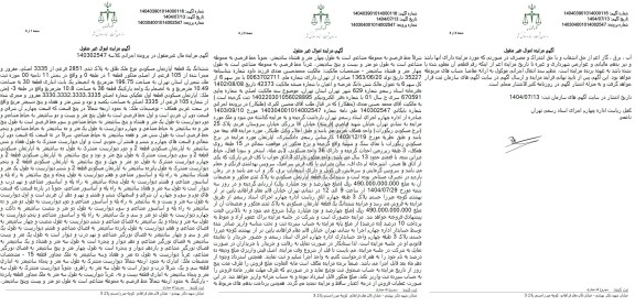 مزایدهف روش ششدانگ یک قطعه آپارتمان به پلاک ثبتی 2851 فرعی از 3335 اصلی