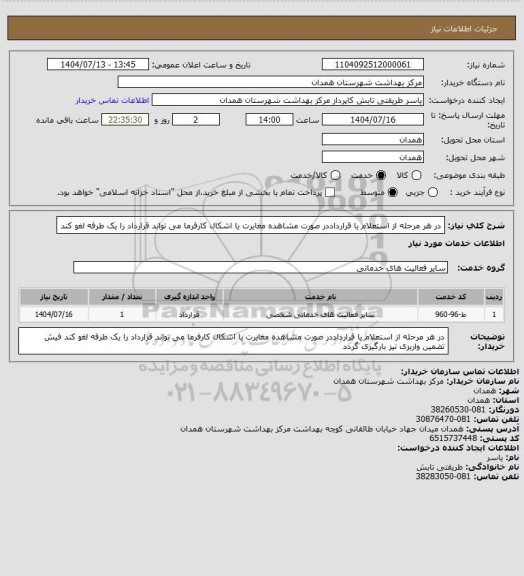 استعلام در هر مرحله از استعلام یا قرارداددر صورت مشاهده مغایرت یا اشکال کارفرما می تواند قرارداد را یک طرفه لغو کند