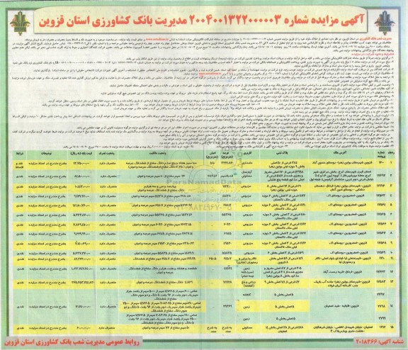 مزایده فروش املاک مازاد بانک کشاورزی