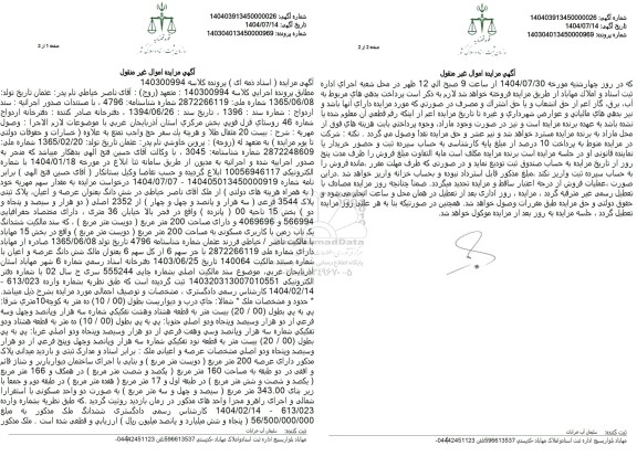 مزایده شش دانگ بعنوان عرصه و اعیان پلاک ثبتی پلاک 3544 فرعی