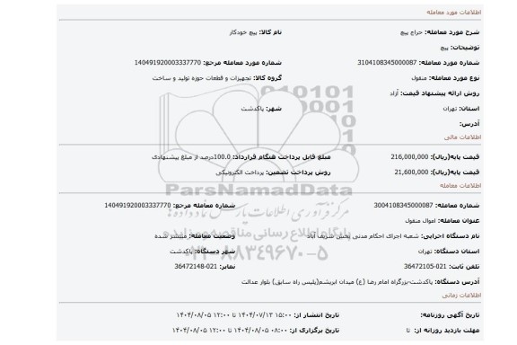 مزایده، پیچ