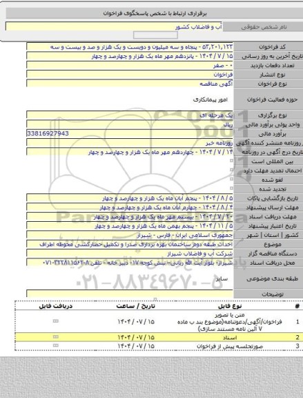 مناقصه, احداث طبقه دوم ساختمان بهره برداری صدرا و تکمیل حصارکشی محوطه اطراف