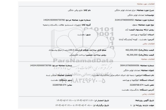 مزایده، تعدادی لوازم خانگی