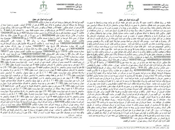 مزایده فروش ششدانگ یک دستگاه آپارتمان مسکونی به پلاک ثبتی 208 فرعی از 2152 اصلی