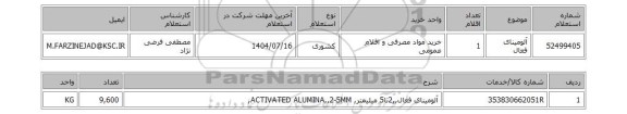 استعلام آلومینای فعال