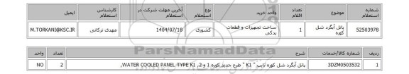 استعلام پانل آبگرد شل کوره