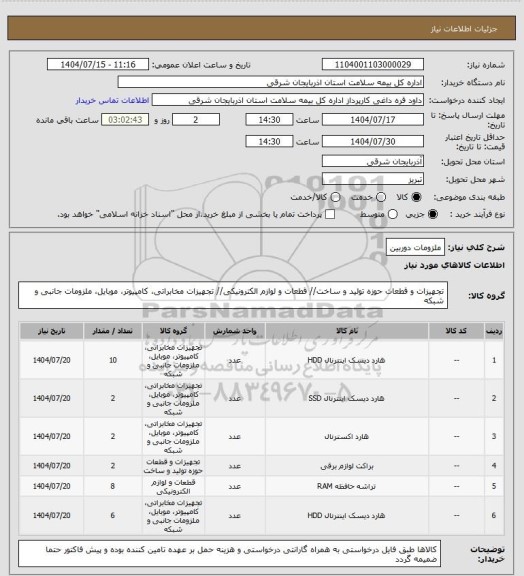 استعلام ملزومات دوربین