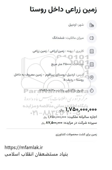 مزایده زمین زراعی داخل روستا