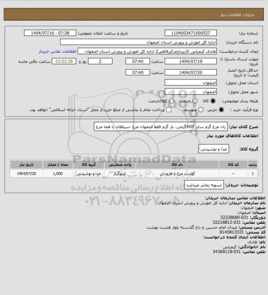 استعلام ران مرغ گرم سایز 400گرمی. بار گرم فقط اصفهان مرغ -سپاهان یا هما مرغ