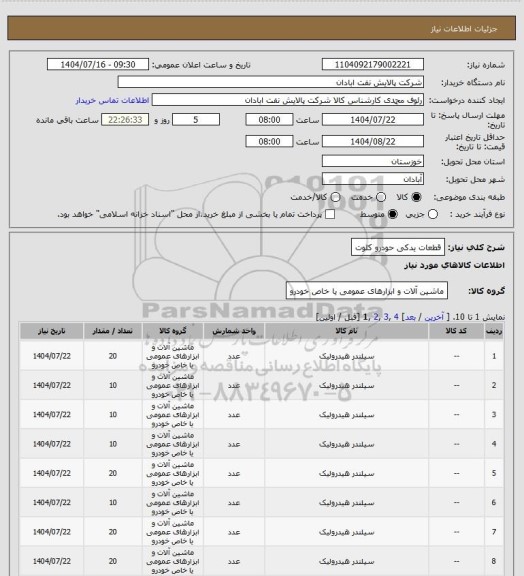 استعلام قطعات یدکی حودرو کلوت