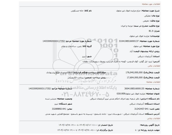 مزایده، مزایده اموال غیر منقول