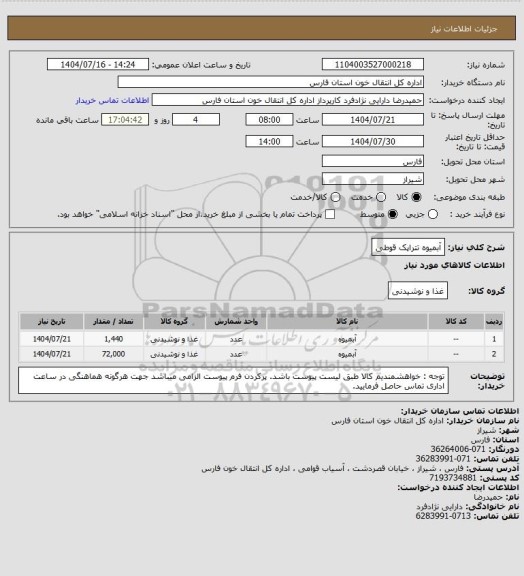 استعلام آبمیوه تتراپک  قوطی