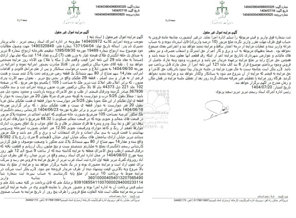 مزایده 14 سهم مشاع از 80 سهم ششدانگ یک قطعه زمین مزروعی 