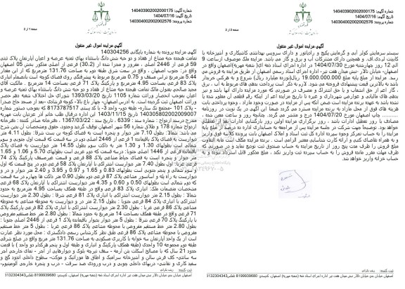 مزایده عرصه و اعیان آپارتمان پلاک ثبتی 59 فرعی از 2446 اصلی