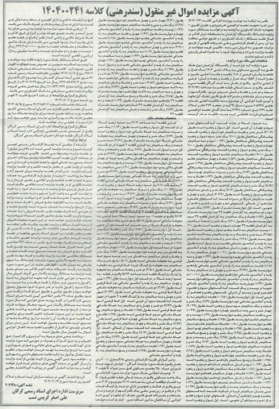 مزایده فروش یکدستگاه آپارتمان نوع ملک طلق با کاربری مسکونی به پلاک ثبتی 1706 