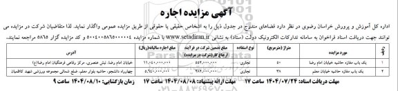 مزایده اجاره یک باب مغازه 