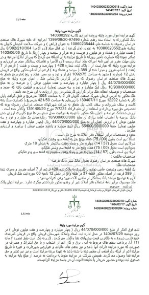 مزایده فروش پلاک ثبتی 428 فرعی از 7 اصلی مفرور و مجری شده از 389 فرعی از اصلی مذکور قطعه 37