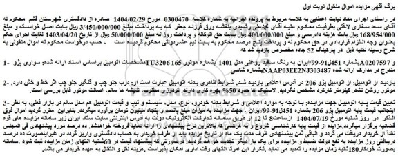 مزایده خودرو  سواری پژو tu3206