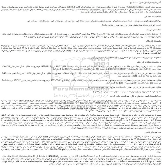 مزایده شش دانگ عرصه و اعیان یک باب مغازه به پلاک ثبتی شماره 19123 فرعی از 3526 اصلی قطعه 3 تفکیکی مفروز و مجزی شده از 60116 فرعی (حاصل استاندارد سازی پلاک فرعی سابق) از اصلی