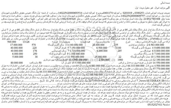 مزایده فروش سه دانگ مشاع از شش دانگ پلاک ثبتی 95 فرعی از 7 اصلی