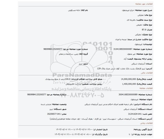 مزایده، غیرمنقول