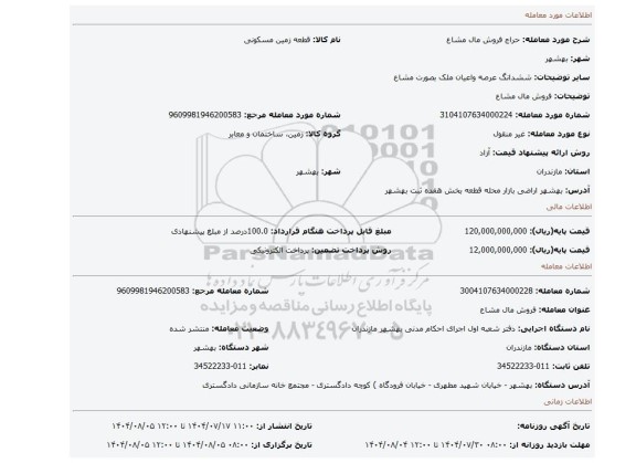 مزایده، فروش مال مشاع