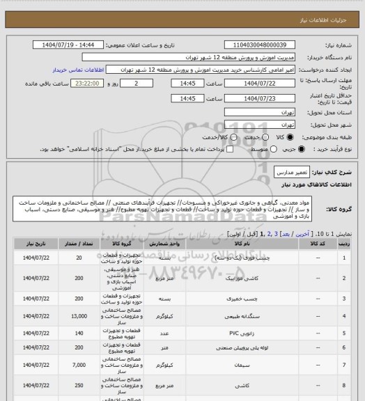 استعلام تعمیر مدارس