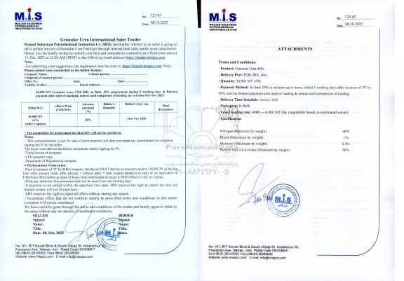 مناقصه و مزایده Urea Fertilizer through international sales ...