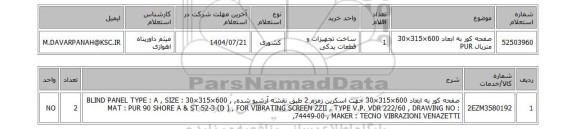 استعلام صفحه کور به ابعاد 600×315×30 متریال PUR