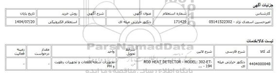 استعلام الکترونیکی، دتکتور حرارتی میله ای